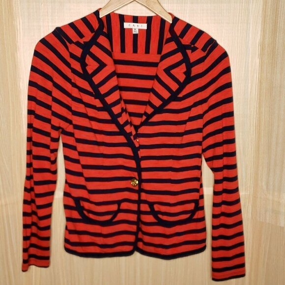 CAbi Womens Navy Red Striped Knit Blazer Medium - Picture 1 of 7